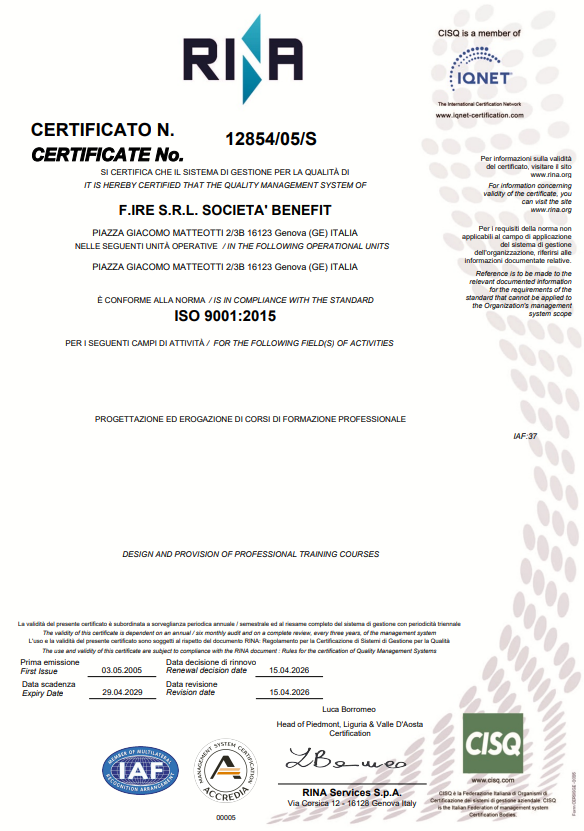 CERTIFICATO RINA 9001_2029 CERTIFICATO RINA 9001_2029