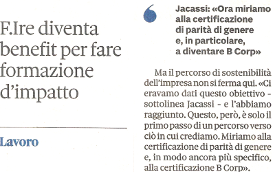 Il Sole 24 Ore: “F.IRE diventa Benefit per fare formazione d’impatto”